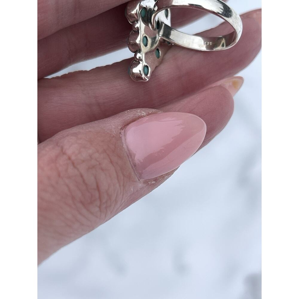 Native Style Turquoise Cluster Ring Sterling Silv… - image 5